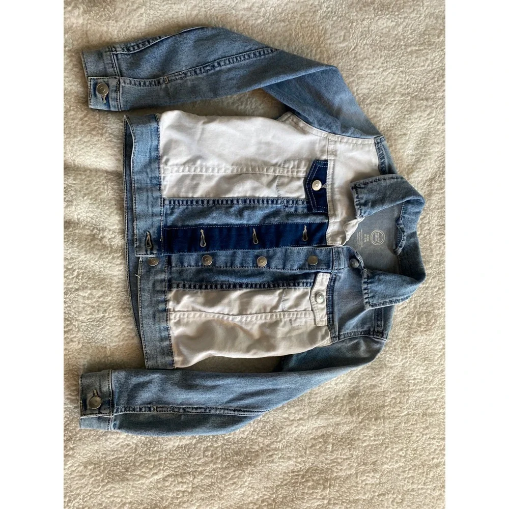 Wonder Nation Girls Colorblock Denim Jacket Blue White Size S 6-6X Trucker‎ Jean
